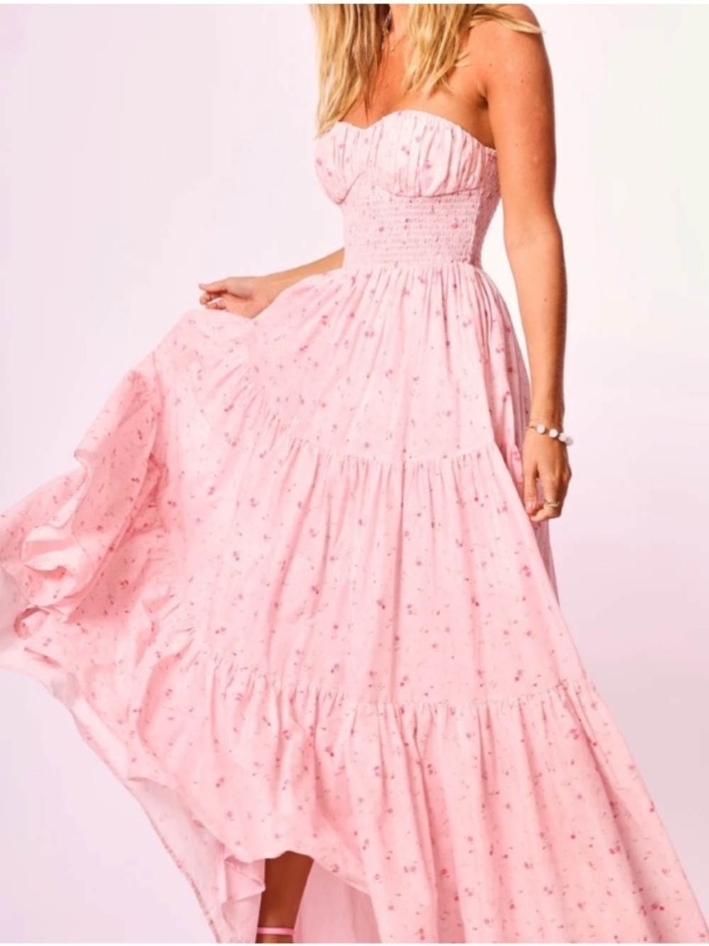 Amy Jane London Posey Maxi Dress - Strapless‎ Pink Cottagecore Tiered Large